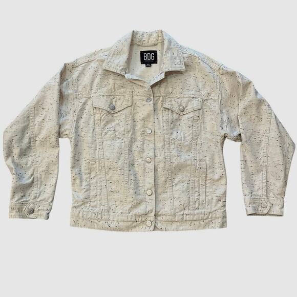 Urban Outfitters BDG White Heathered Denim Jacket Size Small Black Confetti - Picture 1 of 6